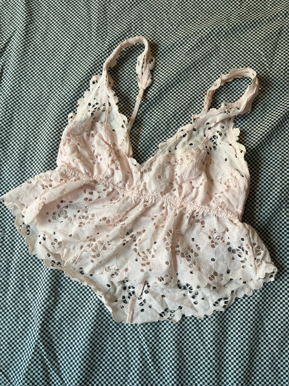 4/$20 Aerie Pale Pink Eyelet Lace Peplum Bralette Crop Top SMall
